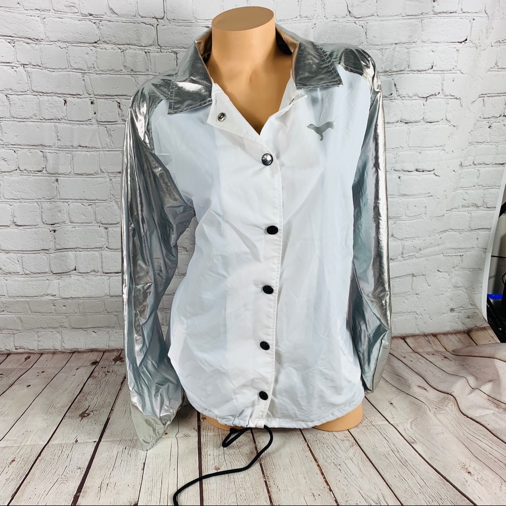 VS PINK Snap Front Coach Jacket White / Silver - Picture 4 of 8